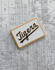 Tigers 4x6 tile resting on a map of the city of Detroit.