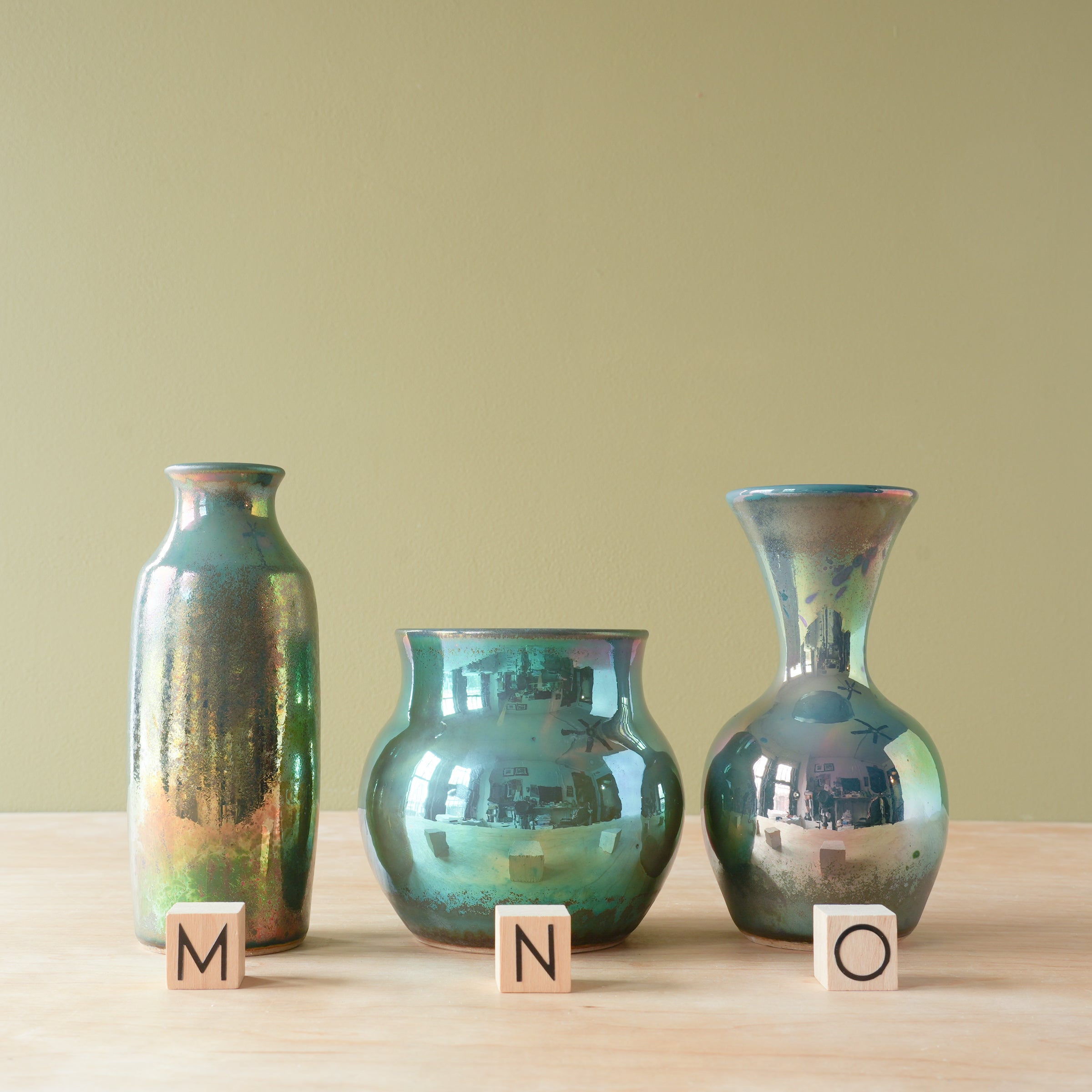Petite Vases | Matte Green Iridescent