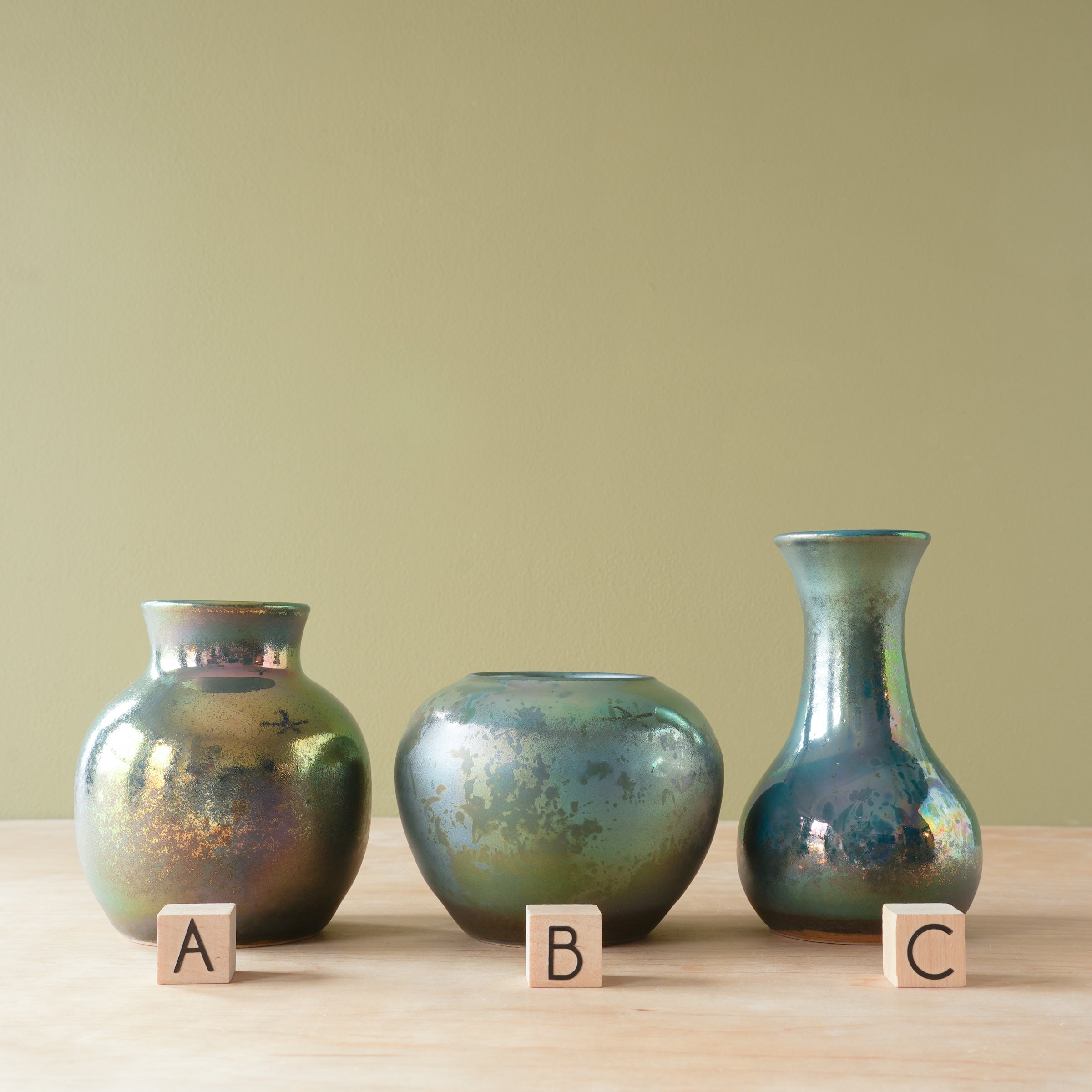 Petite Vases | Matte Green Iridescent
