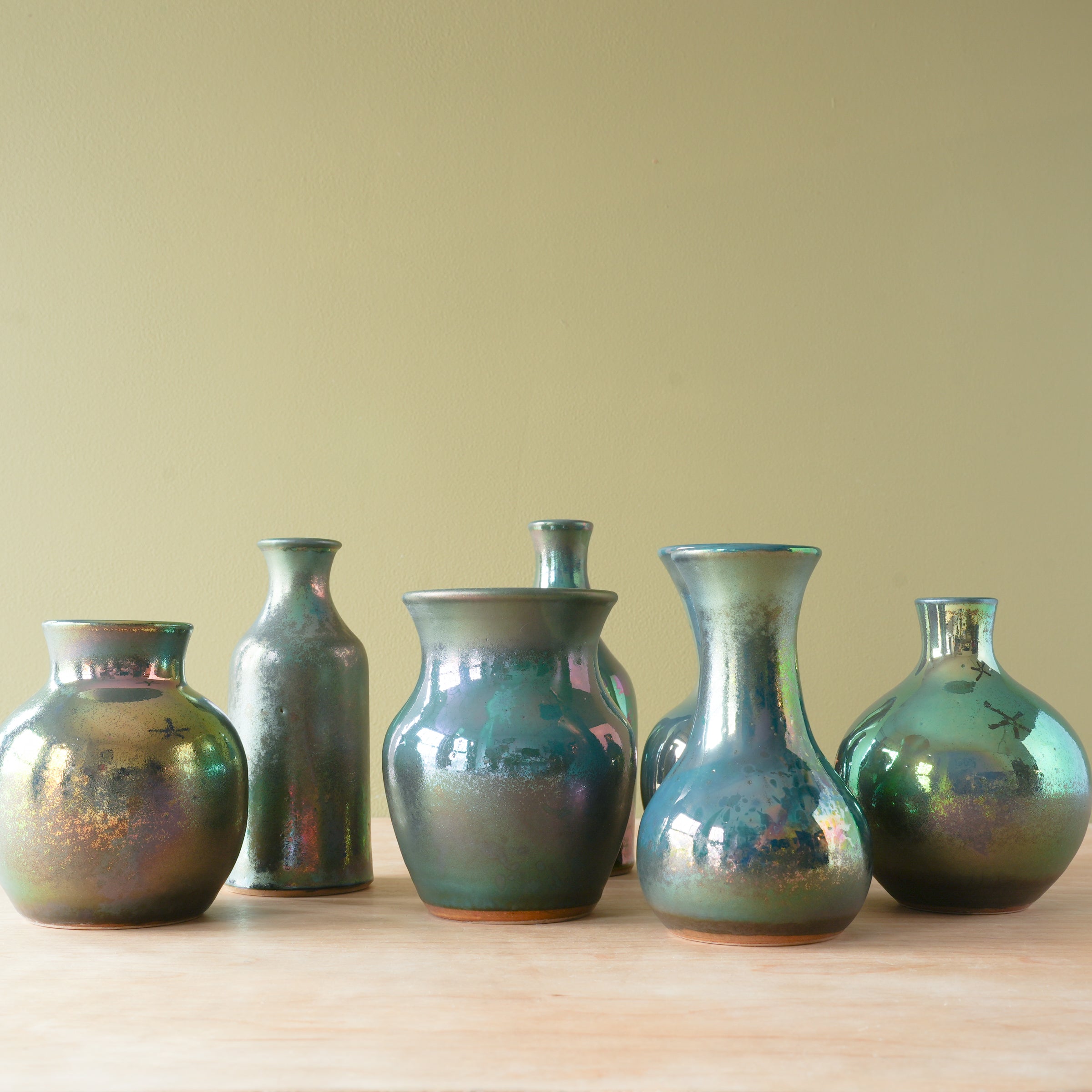 Petite Vases | Matte Green Iridescent