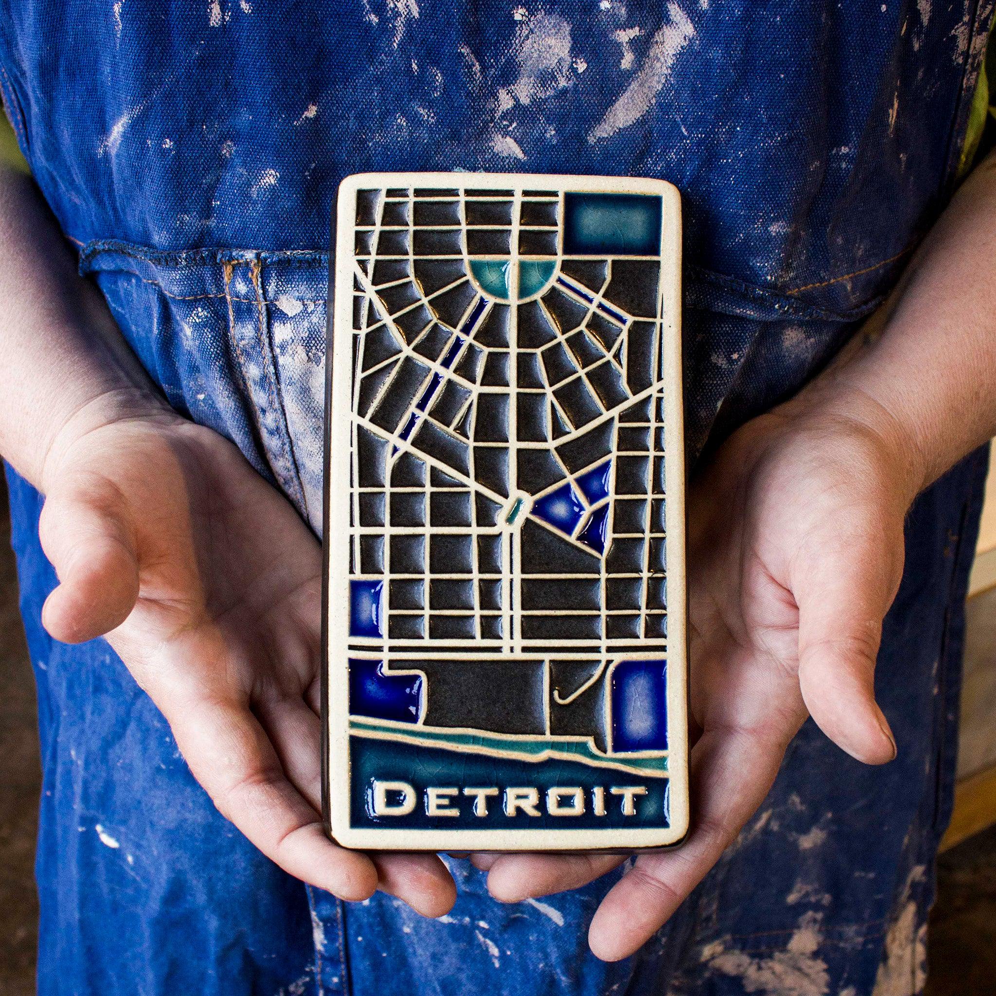 Downtown Detroit Map Tile | Hand-Painted