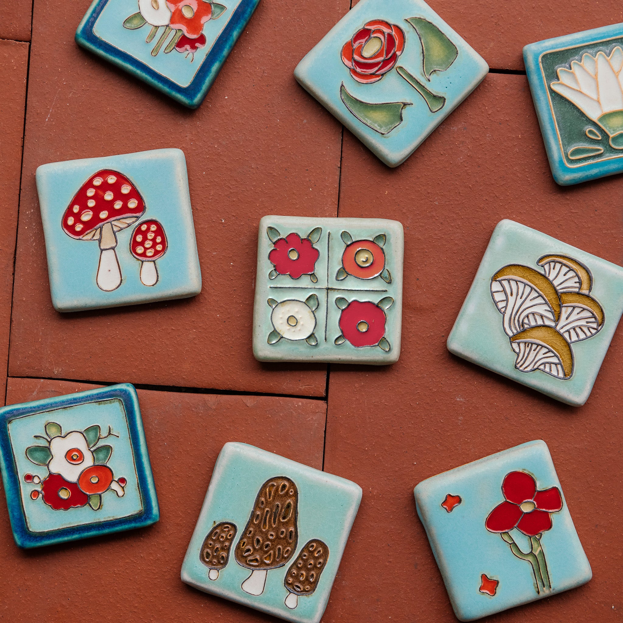 Hand-Painted Three Flowers Tile