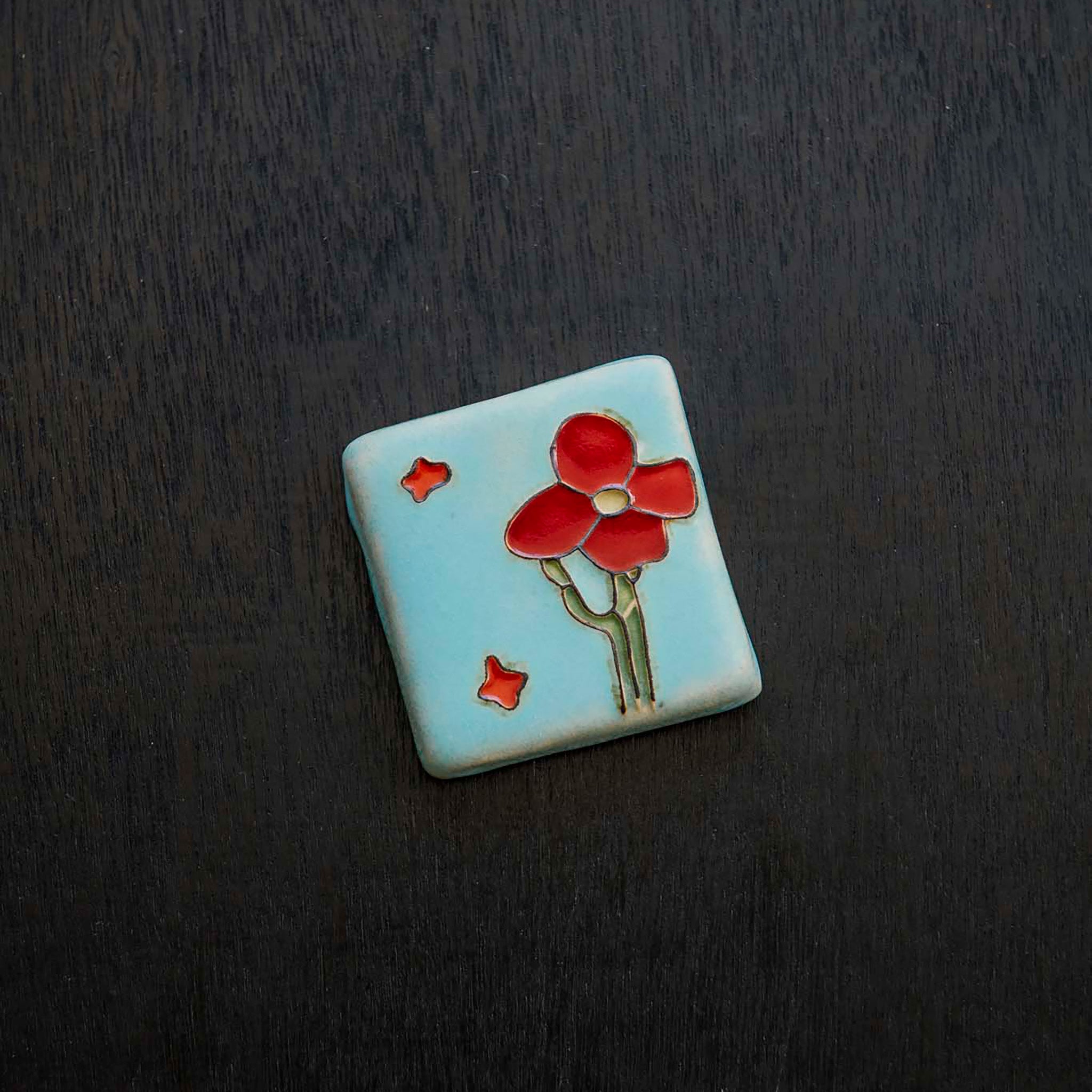 Hand-Painted Cactus Flower Tile