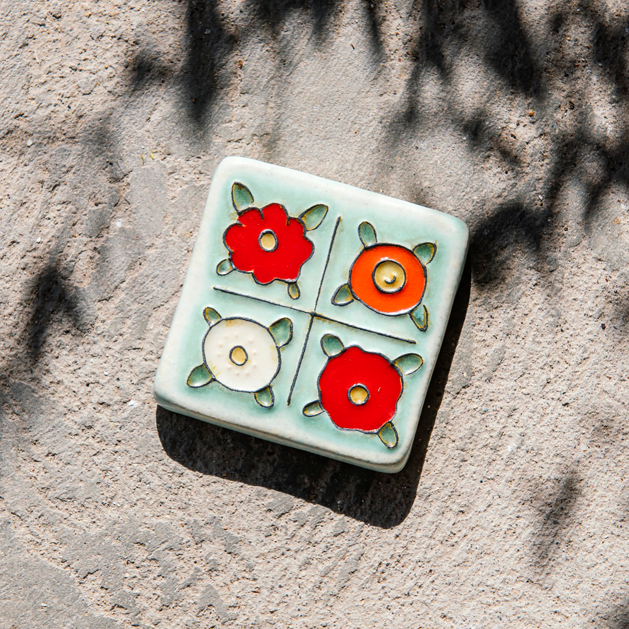 Hand-Painted Four Flowers Tile