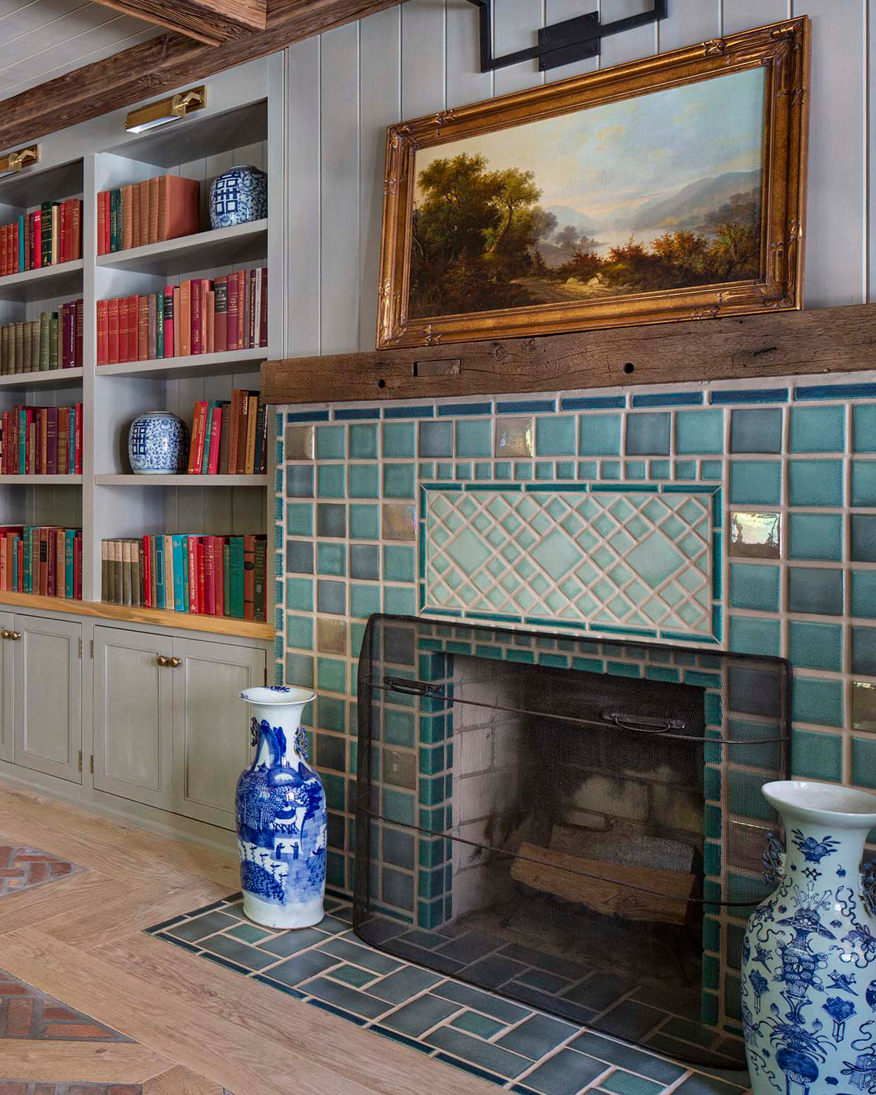 Rustic Library Fireplace