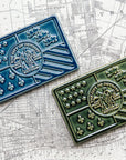 The Detroit Flag Tile is a ceramic version of the city of Detroit's flag. It is divided into four rectangular sections, one in each corner, that feature stars, fluer-de-lis, stripes and lions. In the center sits a round seal featuring a detailed design. 