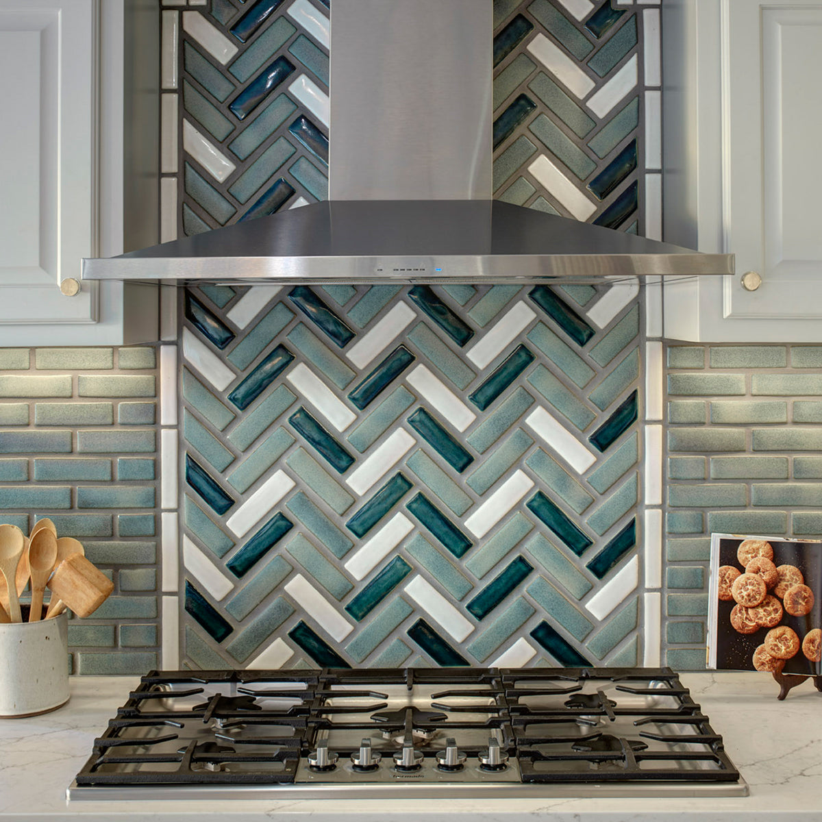 Spearmint Herringbone Backsplash